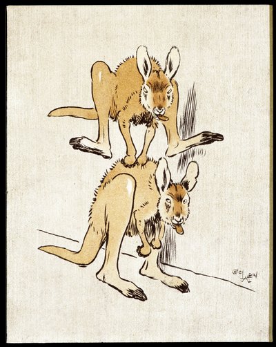 Comic Kangaroos. Two Kangaroos Play a Sheep Jump by Cecil Charles Windsor Aldin