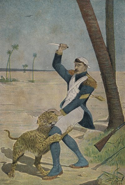 French soldier attacked by a panther in Egypt by Cecil Charles Windsor Aldin