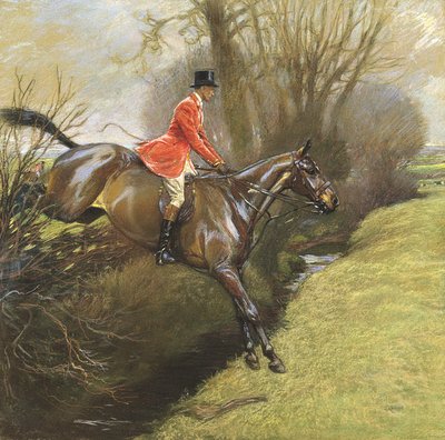 Lt. Col. Ted Lyon Jumping a Hedge by Cecil Charles Windsor Aldin