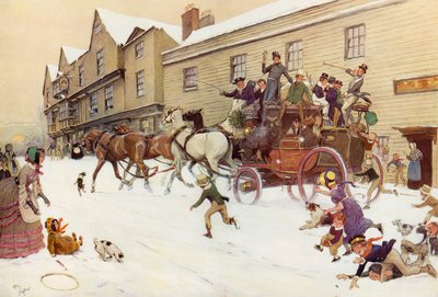 The Christmas Coach at the Bell Inn, Hurley, 1830 by Cecil Charles Windsor Aldin