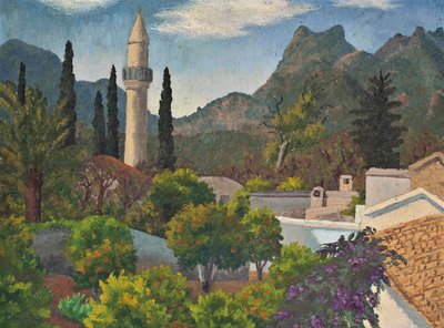 Turkish Village with Mosque, Cyprus by Cedric Morris