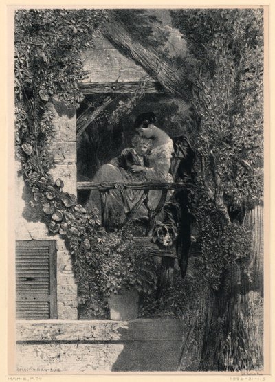 Mother and Child on Balcony by Celestin Francois Nanteuil