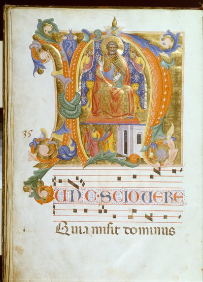 Initial N with Saint Peter Enthroned and the Liberation of Saint Peter by Cenni di Francesco