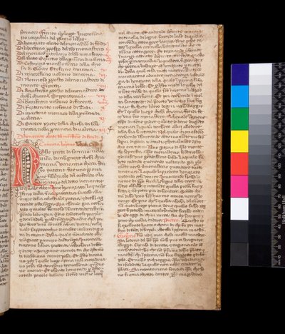 Ms 148. Gregory the Great, Dialogi in Italian Transl. by Domenico Cavalca, f.2r Decorated Letter [N] in Red Ink with Pen-flourishing in Brown Ink by Central Italian School
