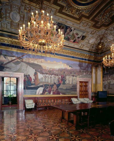 Sala Maccari, Panel Depicting an Orator Before a Crowd (detail) by Cesare Maccari