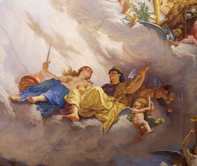 (Detail) from Allegory of Italy, fresco by Cesare Mariani, ceiling, Hall of Majority, Palazzo delle Finanze, Rome by Cesare Mariani