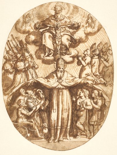 The Trinity with Members of a Brotherhood and a Pope as Protector of the Infirm. Oval Composition by Cesare Nebbia
