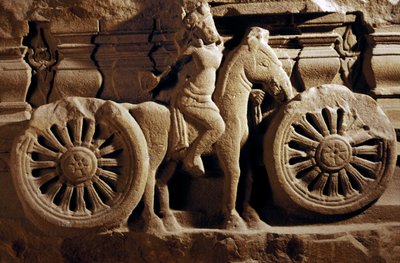 Pedestal fragment of a horseman and chariot from Khuong My by Cham School