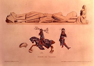 Tomb effigy of the knight Aymer De Valence, Earl of Pembroke (d.1324), pub. 1811 by Charles Alfred Stothard