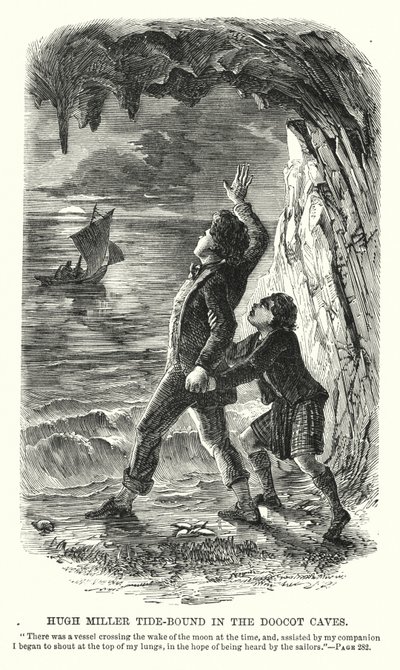 Hugh Miller Tide-Bound in the Doocot Caves (engraving) by Charles Altamont Doyle