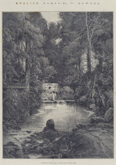 English Homes, Bowood, Cascade in the Park, at the End of the Lake by Charles Auguste Loye