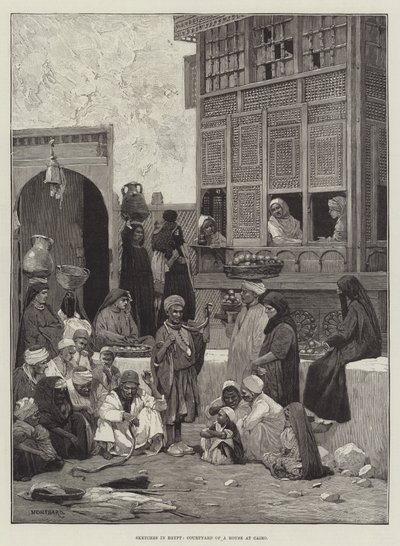 Sketches in Egypt, Courtyard of a House at Cairo by Charles Auguste Loye