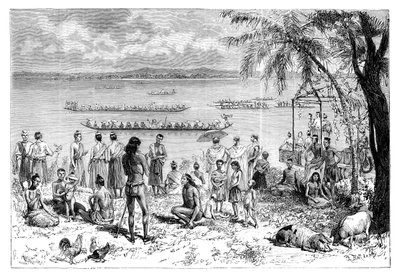 Boat racing on the Mekong, 1895 by Charles Barbant