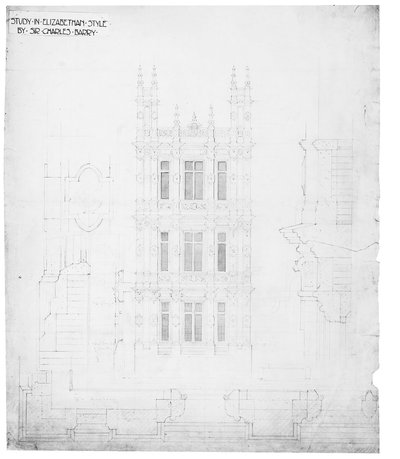 Study in Elizabethan Style, drawing for the Houses of Parliament by Charles Barry