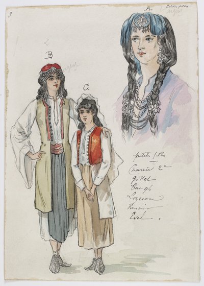 Holmès - The Black Mountain - Costume Designs by Charles Bianchini - 09. Little Girls. Mlles Charrier 2nd, Gillet, Taugh ?, Lozeran, Renoir, Evel by Charles Bianchini