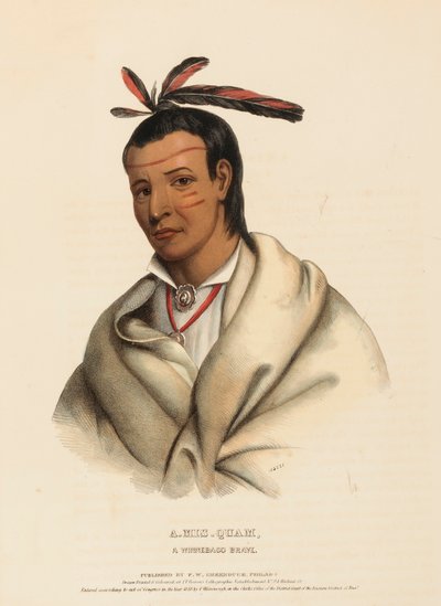 A-MIS-QUAM, A WINNEBAGO BRAVE, from History of Indian Tribes of North America by Charles Bird King
