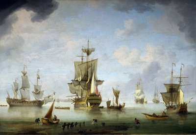 Anchorage in the Solent, a stretch of sea between the Isle of Wight and England by Charles Brooking