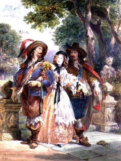 The Challenge: a Lady interposing between two Cavaliers, 1862 by Charles Cattermole