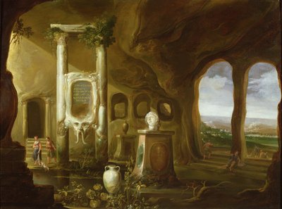 A Monument to Augustus, in a Grotto with Figures by Charles Cornelisz de Hooch