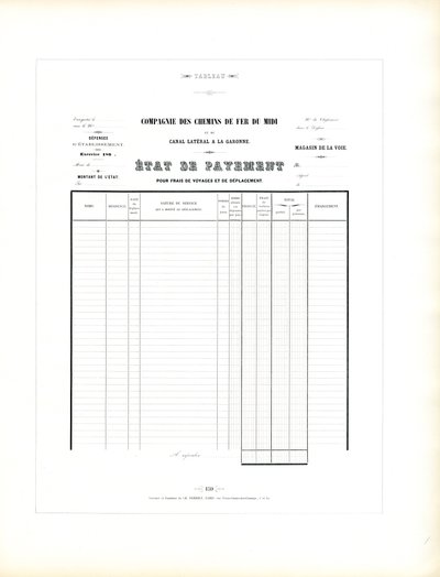 Railway Company Form for Travel Expense Accounting by Charles Derriey