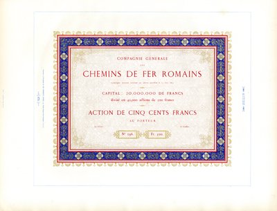 Stock Certificate "Roman Railways" by Charles Derriey