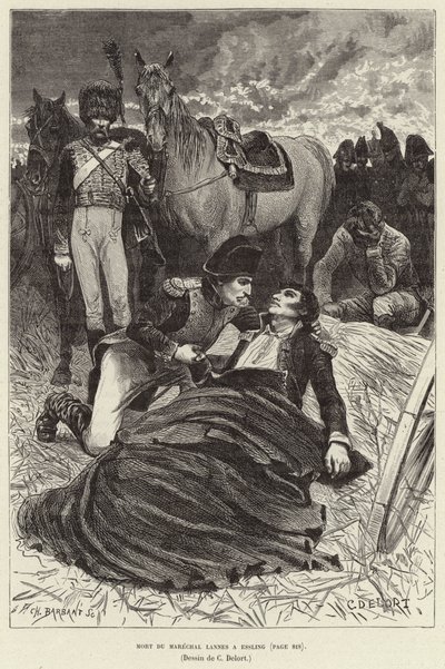 Death of Marshal Lannes at Essling; Napoleon and the dying Marshal Lannes at the Battle of Aspern-Essling, Austria by Charles Edouard Delort