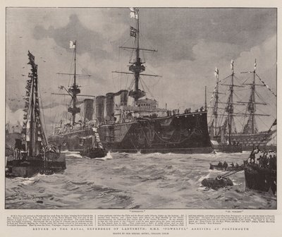 Return of the Naval Defenders of Ladysmith, HMS Powerful arriving at Portsmouth by Charles Edward Dixon