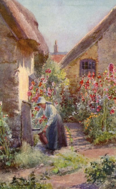 Hollyhocks in a Cottage Garden by Charles Edwin Flower