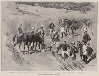 Campaigning in Rhodesia, a Halt for Water while on the March with the Imperial Troops by Charles Edwin Fripp