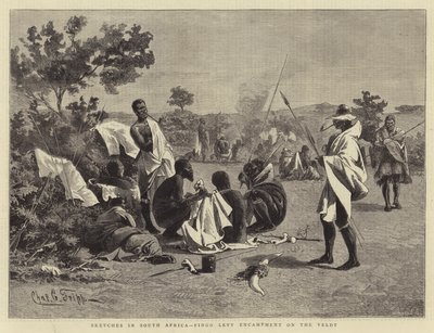 Sketches in South Africa, Fingo Levy Encampment on the Veldt by Charles Edwin Fripp