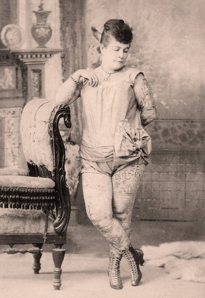 Portrait of Nora Hilderbrandt the tattooed woman by Charles Eisenmann