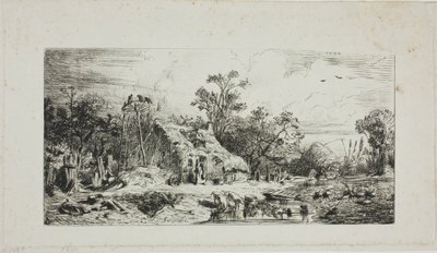 Landscape with Thatched Cottages by Charles Emile Jacque