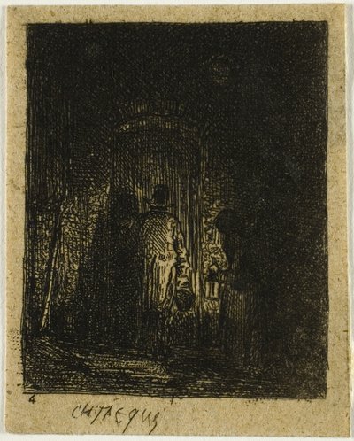 Man and Woman with Lanterns by Charles Emile Jacque