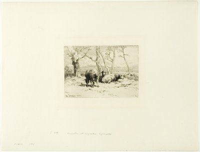 Sheep and Five Trees by Charles Emile Jacque