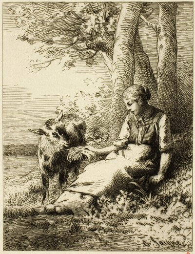 Shepherd with Flock of Sheep at Edge of Wood by Charles Emile Jacque