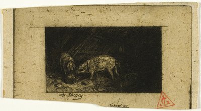 Two Pigs Eating from a Trough by Charles Emile Jacque