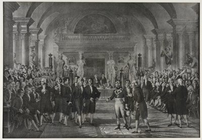 Reception of Napoleon Bonaparte at the Institute, class of physics and mathematics, section of mechanical arts on December 25 by Charles Etienne Pierre Motte