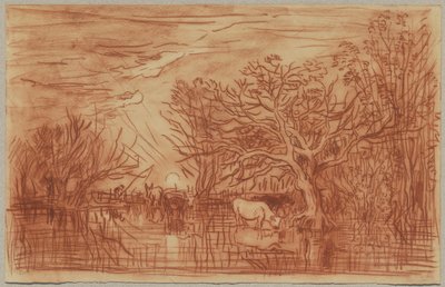 Cows at a Watering Hole by Charles Francois Daubigny