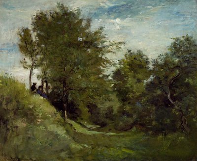 Landscape with Figures seated on a Bank, late 1870s by Charles Francois Daubigny