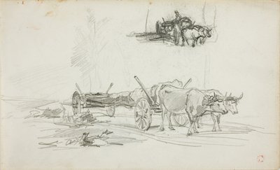 Two Sketches of Oxen Hauling a Log by Charles Francois Daubigny