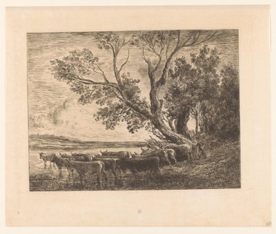 Landscape with Wading Cattle by Charles François Daubigny (attributed to)