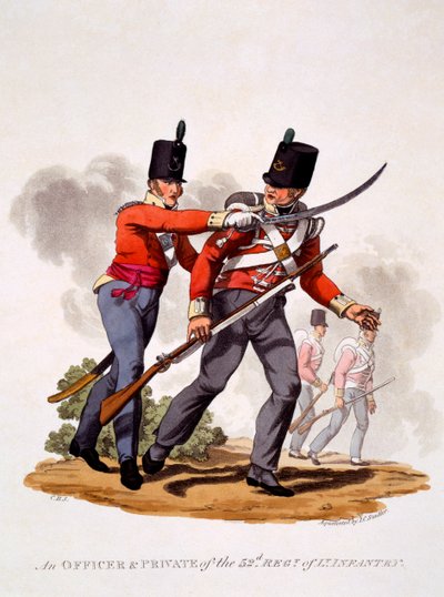 Uniform of Officer and Private of the 52nd Regt. Of Light Infantry, engraved by Joseph Constantine Stadler, 1812-15 by Charles Hamilton Smith