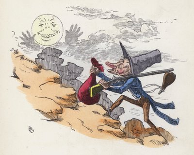 Man climbing a hill to shoot at the Moon by Charles Henry (after) Bennett