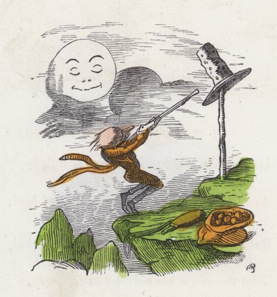 Man shooting at his hat in frustration at not being able to hit the Moon by Charles Henry (after) Bennett