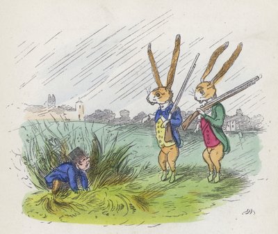 Two anthropomorphic rabbits out hunting by Charles Henry (after) Bennett