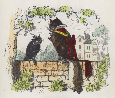 Two cats on a garden wall by Charles Henry (after) Bennett