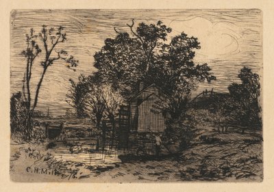 Cottage and Two Figures in a Boat by Charles Henry Miller