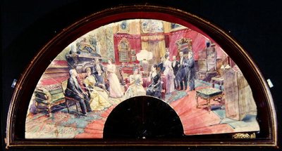 Fan depicting a social gathering after dinner in a drawing room by Charles Henry Tenre