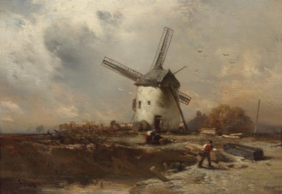 Landscape with Windmill and Decorative Figures by Charles Hoguet
