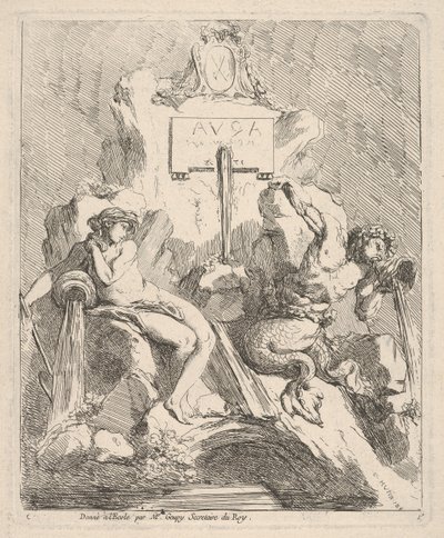 Design for a Fountain with a Seated Nymph at Left and Triton Holding a Shell to His Mouth by Charles Hutin